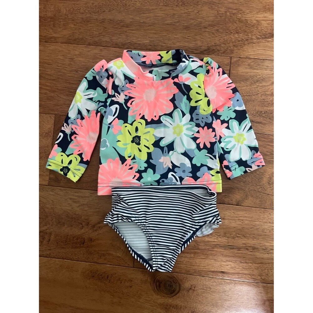 Just One You by Carter's Floral/Striped Long-Sleeve Swim Set - 3 Months